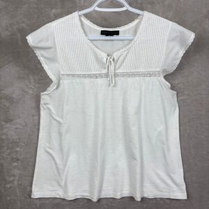 Sanctuary Top Womens XL White Pintuck Lace Flutter Sleeve Cottage Boho Summer